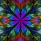 Multicolored symmetrical fractal flower in stained-glass window