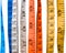 Multicolored tape measures that were intended for use in tailoring or dressmaking