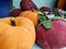 Multicolored textile pumpkins , Halloween or Thanksgiving holidays home decor. Souvenir