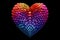 Multicolored three-dimensional heart of geometric shapes on black background