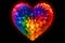 Multicolored three-dimensional heart of geometric shapes on black background