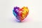 Multicolored three-dimensional heart of geometric shapes on white background