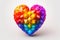 Multicolored three-dimensional heart of geometric shapes on white background