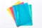Multicolored transparent folders for documents.