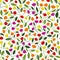 Multicolored tulips, leaves on a white background seamless pattern. Spring floral print, Botanical texture.