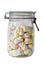 multicolored twisted marsmallows stacked in a jar