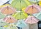 Multicolored umbrellas in pastel style.