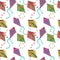 Multicolored vibrant kites watercolor seamless pattern