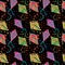 Multicolored vibrant kites watercolor seamless pattern on a black with rainbow polka dots