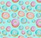 Multicolored watercolor donuts. Seamless pattern.