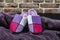 Multicolored winter woman`s slippers