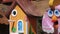 Multicolored wooden birdhouses