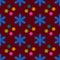 Multicolour large and small flowers on a dark bordo background seamless pattern