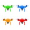 Multicolour Quadrocopter Drones with Photo Camera. 3d Rendering