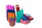 Multicoloured and bright shopping packages and boxes isolated on