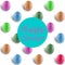 Multicoloured eggs with shadows arranged in a repeat pattern on a white background  with Happy Easter text
