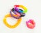 Multicoloured elastic loom band bracelets