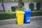 Multicoloured Garbage Trash Bins.
