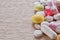 Multicoloured pills and capsules