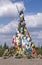 Multicoloured prayer flags on ovoo - shamanistic or buddhistic c