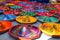 Multicoloured Traditional Mexican Sombrero Hat Ashtrays on a Market Stall in Tepotzlan
