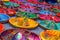 Multicoloured Traditional Mexican Sombrero Hat Ashtrays on a Market Stall in Tepotzlan