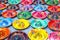 Multicoloured Traditional Mexican Sombrero Hat Ashtrays on Tepotzlan Market Stall