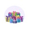 Multicoloured wrapped gift boxes set