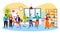 Multicultural coworking business team and people center, business meeting vector illustration. Multicultural teamwork at