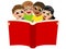 Multicultural kids children reading big book isolated