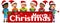 Multicultural kids wearing xmas hat singing Christmas carol banner isolated