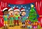 Multicultural kids wearing xmas hat singing Christmas carol nativity play stage