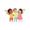 Multicultural little kids standing with flags together, friendship, unity concept vector Illustration on a white