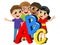Multicultural school kids or children abc letters isolated