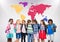 Multicultural School kids in front of colorful world map