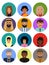 Multicultural society concept, man and woman characters. Flat icons set. Vector illustration