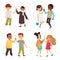 Multiethnic children give high five, flat vector illustration isolated.