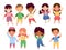 Multiethnic Children Holding Hands and Smiling Vector Set