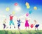 Multiethnic Children Outdoors Playing Balloons