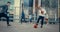 Multiethnic Diverse Group of Friends Playing Soccer Outside on Rooftop Urban City Location. Stylish