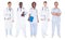 Multiethnic doctors over white background