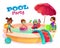 Multiethnic kids swimming in pool carton vector