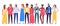 Multiethnic people group. Workers team, diverse people standing together and coworkers in casual outfit flat vector