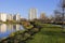 Multifamily buildings adjacent to a vast park