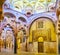 The multifoil arches of maqsura caliph`s or emir`s praying area of Mezquita, on Sep 30 in Cordoba, Spain