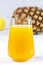 Multifruit juice in glass on white background. Orange jucie.Fresh fruits.Healthy food and drink. Limons and tangerines