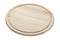 Multifunctional circular wooden cutting board for cutting bread, pizza or steak serve. Human eye perspective. Isolated on a white