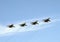 Multifunctional fighter-bombers Su-34 during the parade, fly in the sky over Red Square.