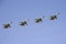 Multifunctional fighter-bombers Su-34 during the parade, fly in the sky over Red Square.