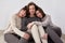 Multigenerational women in comfy casual outfits white background